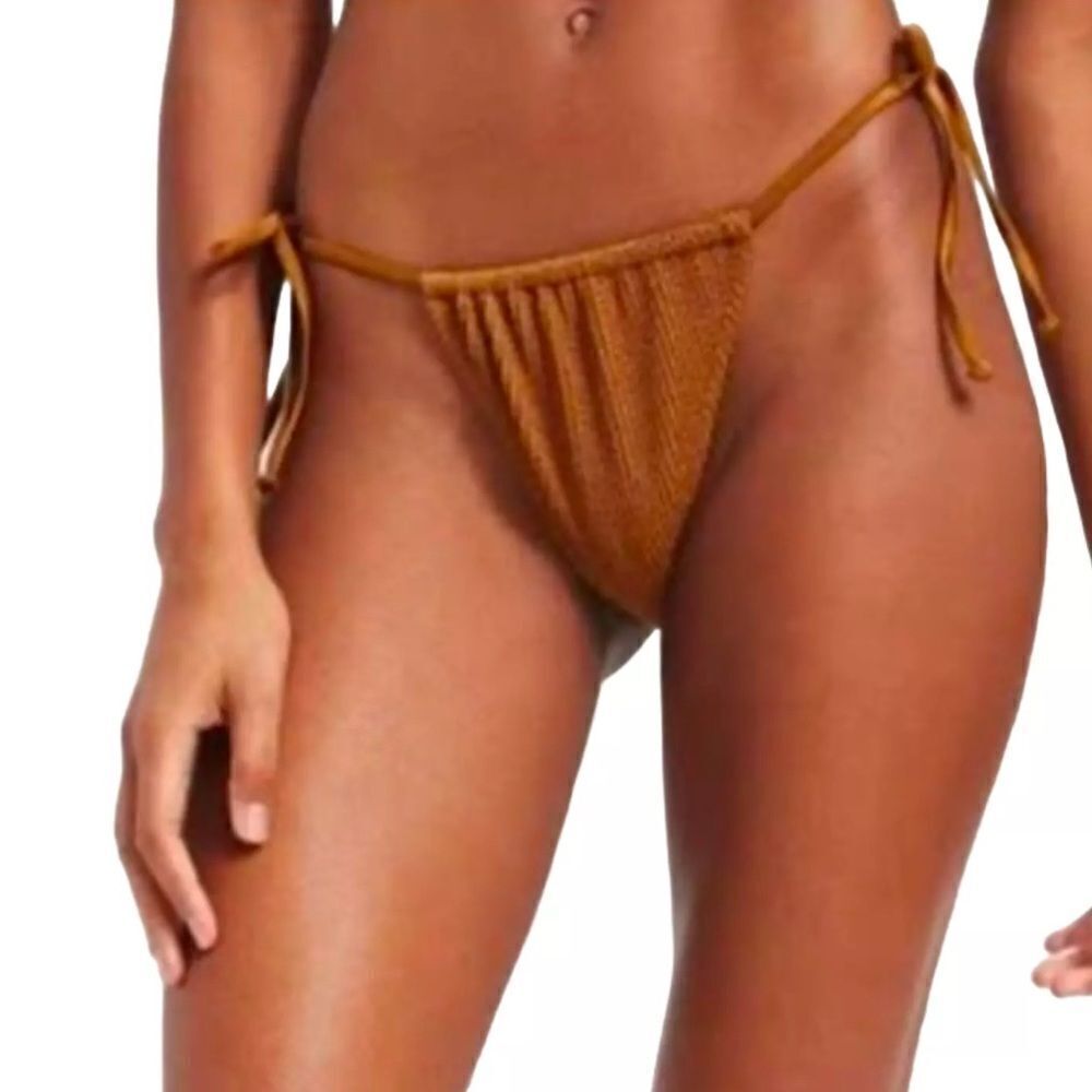 Good American Always Fits Tiny Ties Bikini Bottoms 5/6 2/3XL Swim Brown Bronze